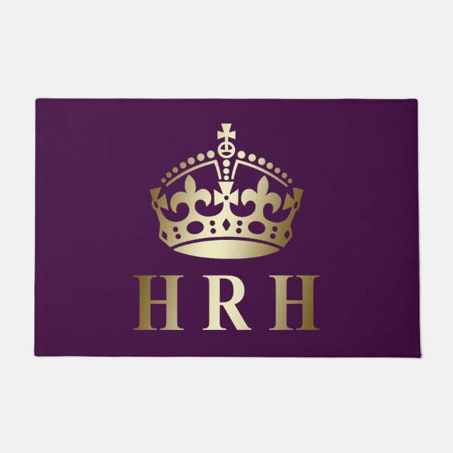 Gold And Purple HRH Royal Crown Doormat (Front)