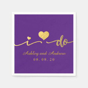 Gold and Purple I Do Wedding Paper Napkin
