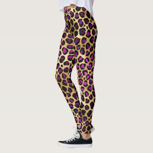 Gold and Purple Leopard Womens Print Leggings