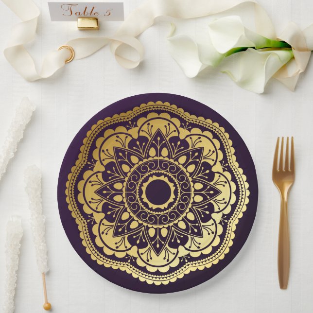 Gold and Purple Mandala Paper Plate (Wedding)