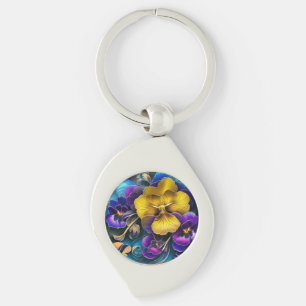 Gold and Purple Pansy Patch Keychain