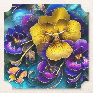 Gold and Purple Pansy Patch Paper Coaster