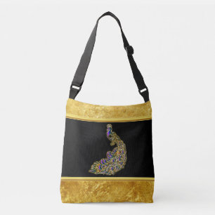 Gold and purple peacock gold foil with black crossbody bag