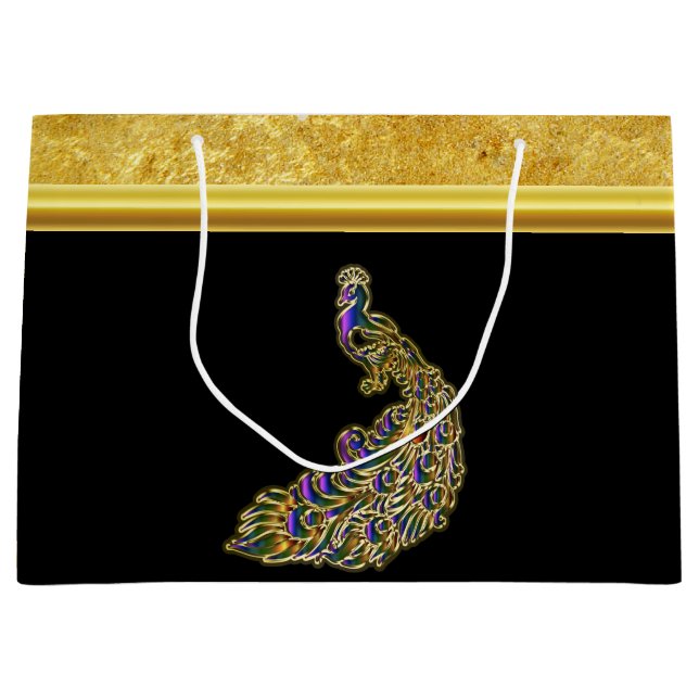 Gold and purple peacock gold foil with black large gift bag (Front)