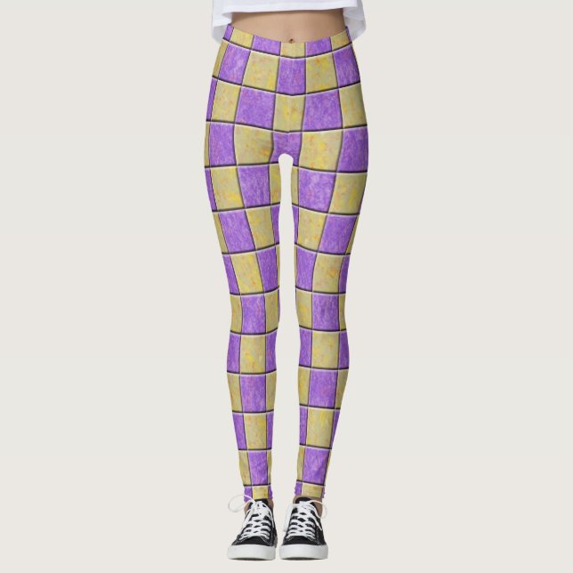 Gold and purple squares pattern leggings (Front)