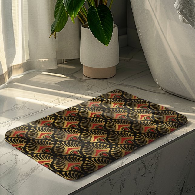 Gold and red Art Deco pattern Bath Mat (Creator Uploaded)