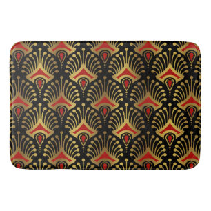 Gold and red Art Deco pattern Bath Mat