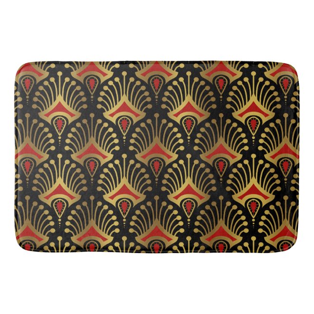 Gold and red Art Deco pattern Bath Mat (Front)