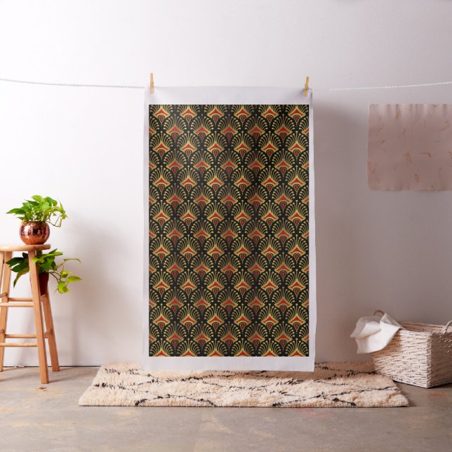 Gold and red Art Deco pattern on black Fabric (In Situ)