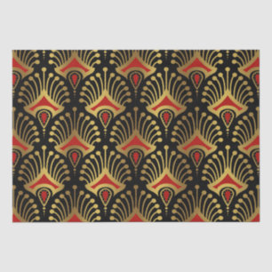 Gold and red Art Deco pattern on black Tissue Paper
