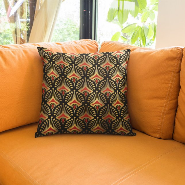 Gold and red Art Deco seamless pattern Throw Pillow (Creator Uploaded)