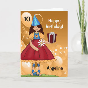 Gold and Red Birthday with Age for a Girl Card