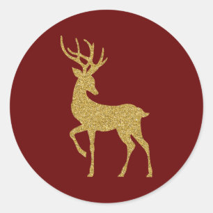 Gold And Red Christmas Reindeer Classic Round Sticker