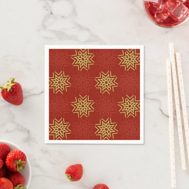 Gold and red Christmas stars on red background Napkin (Insitu)