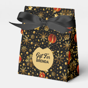 Gold and Red Christmas Symbols Pattern Favor Box