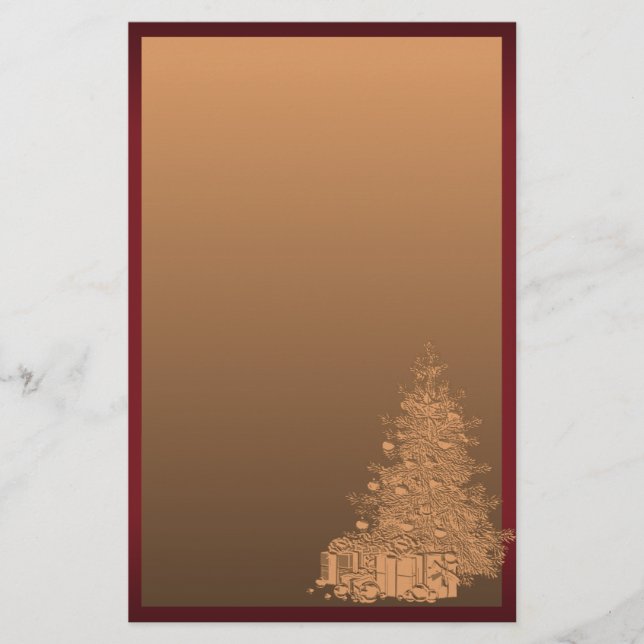 Gold and Red Christmas Tree Stationery (Front)