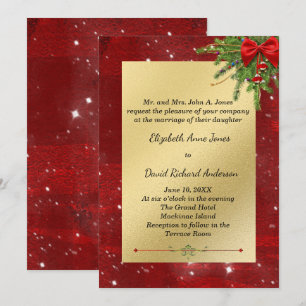 Gold and Red Christmas Wedding Invitation