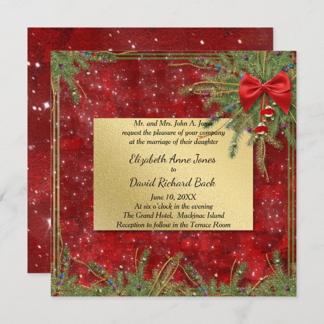 Gold and Red Christmas Wedding Invitation (Front/Back)