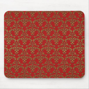 Gold and Red Damask Mouse Pad