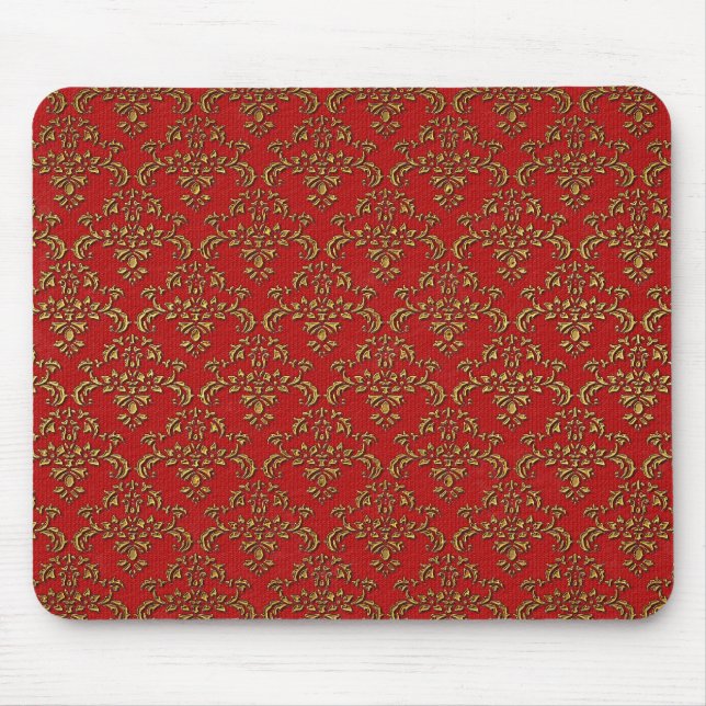 Gold and Red Damask Mouse Pad (Front)