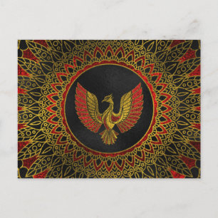 Gold and red Decorated Phoenix bird symbol Postcard