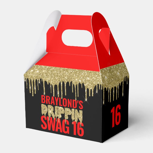 Gold and Red Drippin Swag 16 Birthday  Favor Box (Front Side)