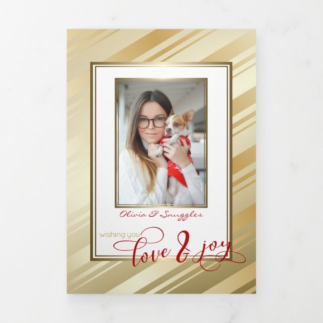 Gold and Red Festive Christmas Photo Tri-Fold Holiday Card (Cover)