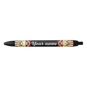 Gold and Red Filigree Circle Design Black Ink Pen