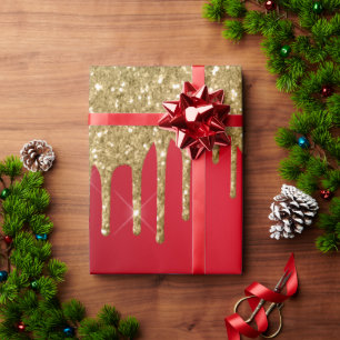 Gold and red glitter christmas wrapping paper