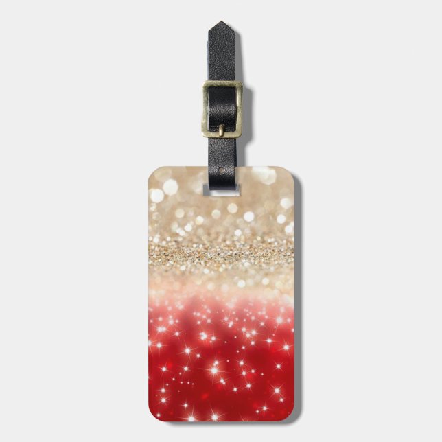 Gold and Red Glitter Luggage Tag (Front Vertical)