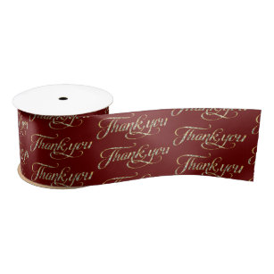 Gold and Red Glitter Print Thank You Text Satin Ribbon