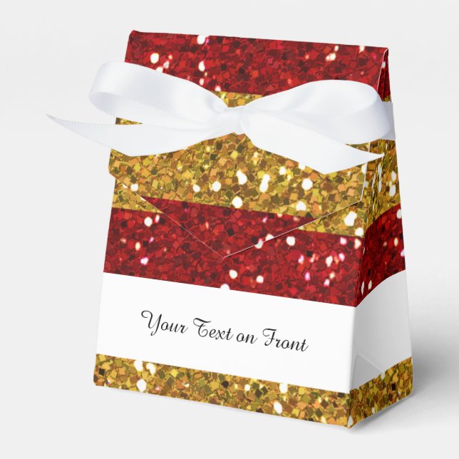Gold and Red Glitter Stripes Printed Favor Box (Front Side)