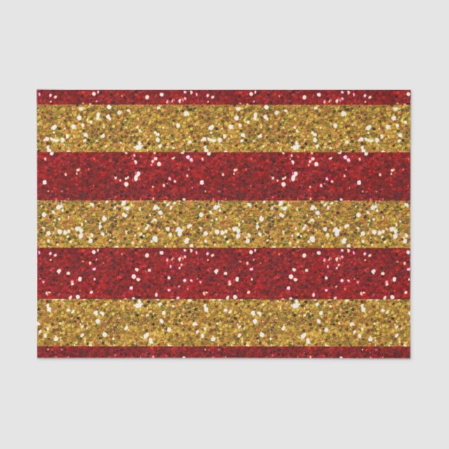 Gold and Red Glitter Stripes Printed Tissue Paper (Front)