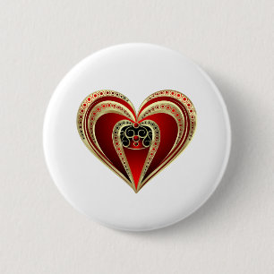 Gold and Red Heart 2 Inch Round Button
