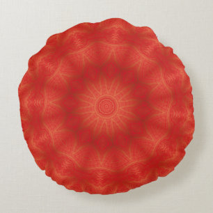 Gold and Red Kaleidoscope Round Pillow