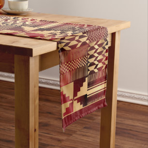 Gold and Red Kente Cloth-Inspired Short Table Runner
