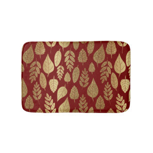 Gold and Red Leaf Pattern Bath Mat