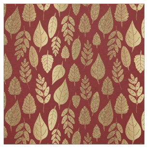 Gold and Red Leaf Pattern Fabric