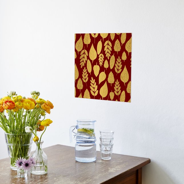 Gold and Red Leaf Pattern Foil Prints (Laydown (Kitchen))