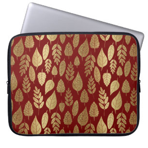 Gold and Red Leaf Pattern Laptop Sleeve