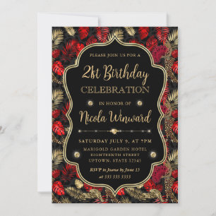 Gold and Red Leopard Print Birthday Party Invitation