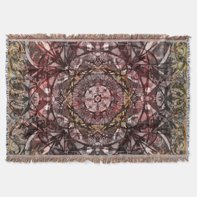 Gold and Red Medieval Tapestry Throw Blanket (Front)