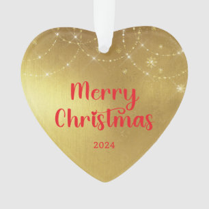 Gold and Red Merry Christmas Photo Ornament