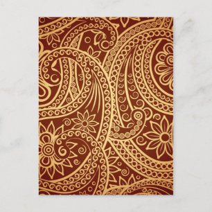 Gold and red paisley pattern postcard