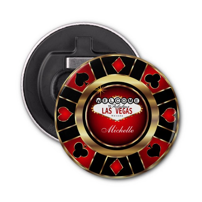 Gold and Red Poker Chip Design - Personalize Bottle Opener (Front)