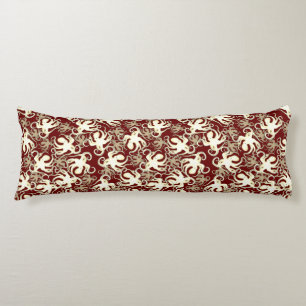 Gold And Red Repeating Motif Octopus Pattern Body Pillow