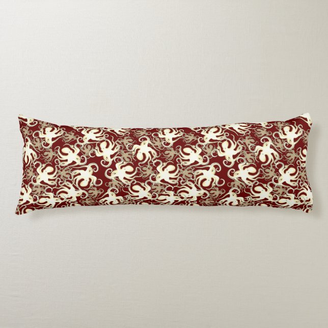 Gold And Red Repeating Motif | Octopus Pattern Body Pillow (Front)