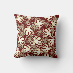 Gold And Red Repeating Motif   Octopus Pattern Throw Pillow