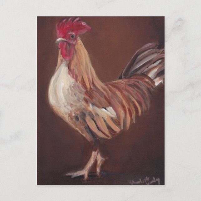 Gold and Red Rooster Art Postcard (Front)