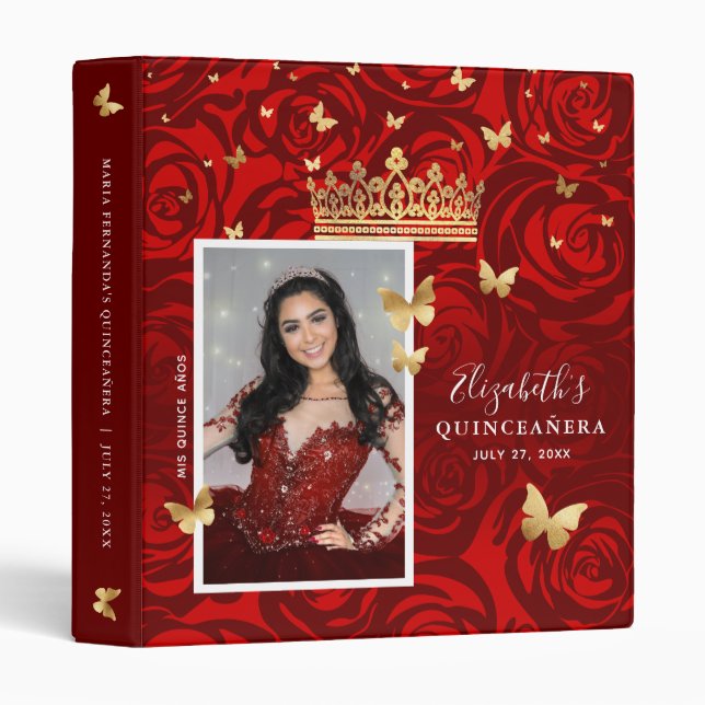 Gold and Red Rose Photo Album Guestbook Binder (Front/Spine)